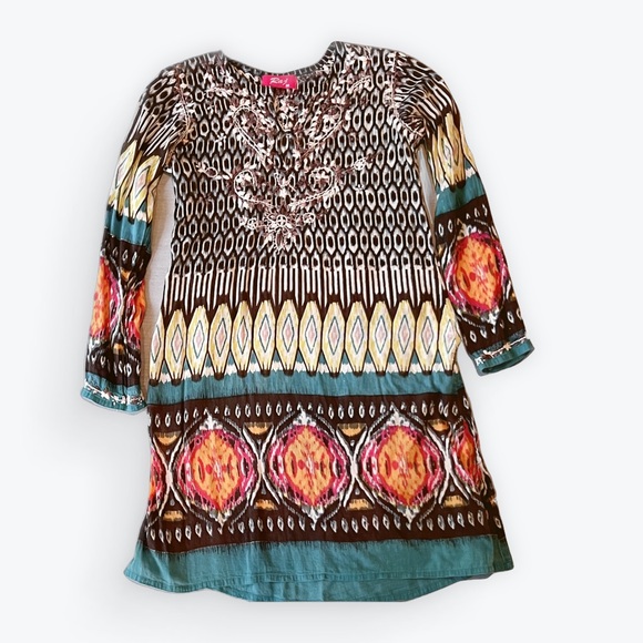 Raj Tops - Raj Hand Embroidered Black and Cream Tunic Size Medium